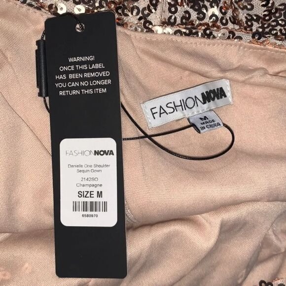 Fashion Nova Champagne One Shoulder Sequin Gown W/Side Slit Size M - Picture 2 of 11